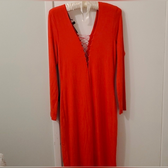 Alexander Wang Lace Up Midi Long Sleeve Dress In Scarlet - Picture 3 of 4